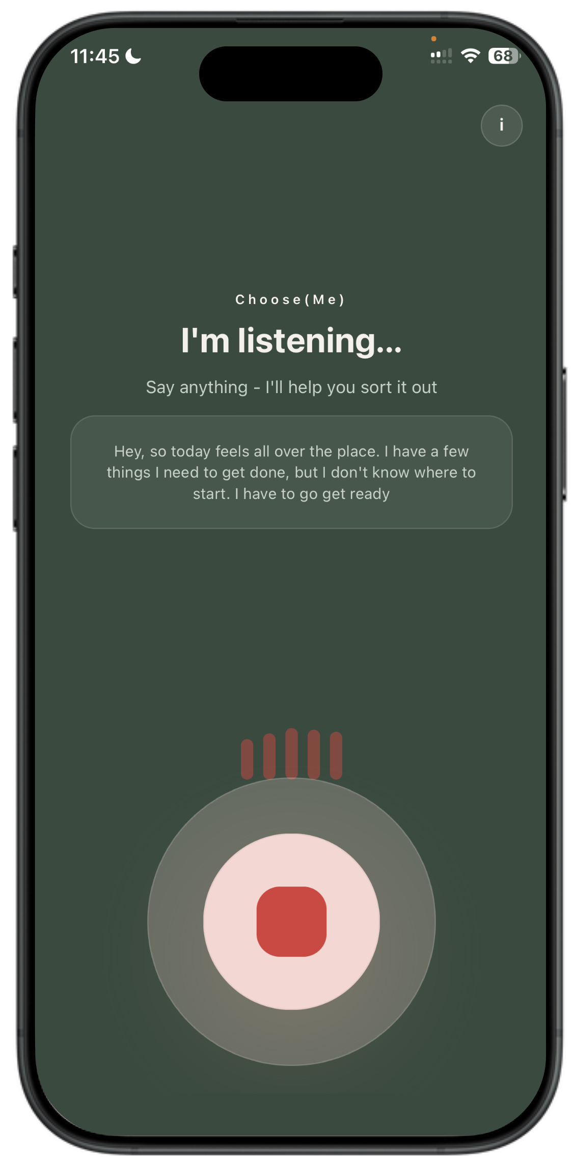 Choose(Me) listening screen
